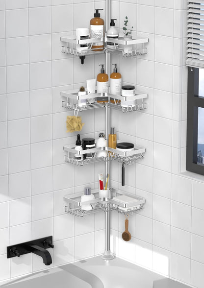 Corner Shower Caddy Tension Pole, Large Capacity Bathroom Organizer