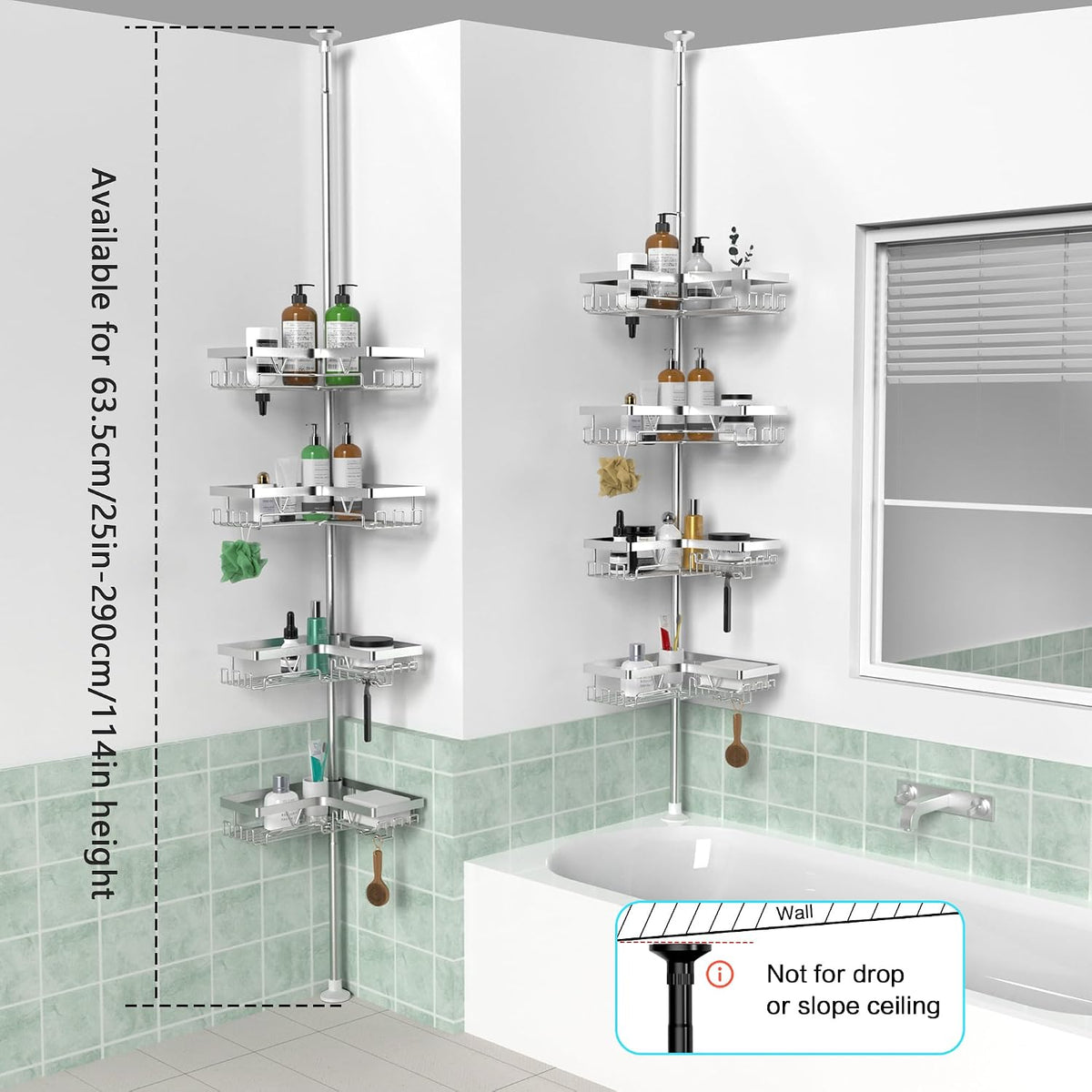 Corner Shower Caddy Tension Pole, Large Capacity Bathroom Organizer