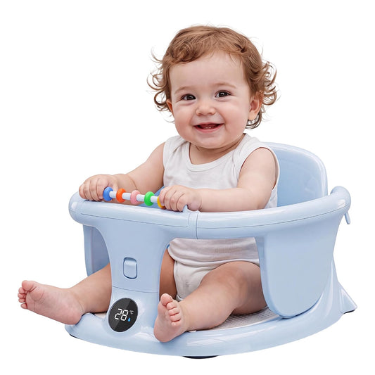 Baby Bath Seats for Babies Sitting Up, Infant Bath Chair for 6+ Months | Temperature Display & Aler Function, Toddler Bath Seat with Suction Cups and Soft Cushion, Baby Shower Chair for Bathtub Sink