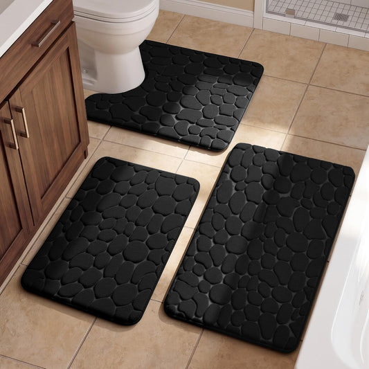 Bathroom Mat Rug, Memory Foam Bath Mat, Non-Slip Bathroom Floor Mats, Cobblestone Bath Mats Absorbent Bath Rugs Washable Quick Dry (17x24,Dark Gray)