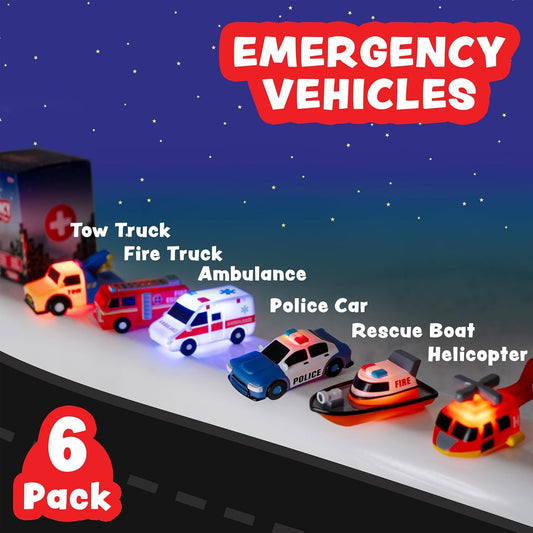 ® Emergency™ Cars Light Up Bath Toys, 6 Pack | Water-Activated Light Up Toys Flash & Change Color | Soft, Squeezable Baby & Toddler Bath Toys | Sensory Toys with Bath Lights for Kids Bath