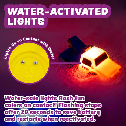 ® Emergency™ Cars Light Up Bath Toys, 6 Pack | Water-Activated Light Up Toys Flash & Change Color | Soft, Squeezable Baby & Toddler Bath Toys | Sensory Toys with Bath Lights for Kids Bath