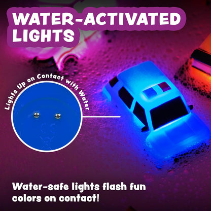 ® Emergency™ Cars Light Up Bath Toys, 6 Pack | Water-Activated Light Up Toys Flash & Change Color | Soft, Squeezable Baby & Toddler Bath Toys | Sensory Toys with Bath Lights for Kids Bath