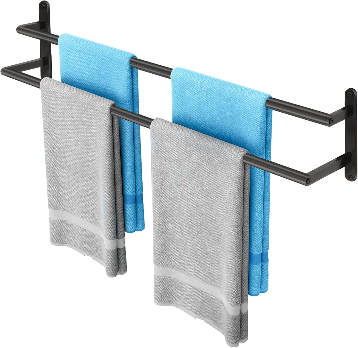 Double Towel Bar, 24Inch Towel Rack for Bathroom, Stainless Steel Double Bath Towel Bar, Wall Mounted Towel Holder, Double Towel Rod Towel Rail Hanger for Wall, Kitchen (Matte Black)