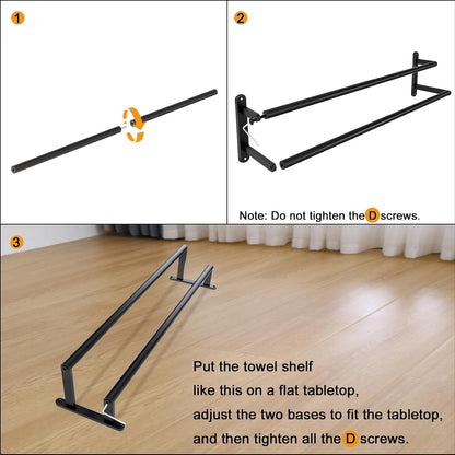 Double Towel Bar, 24Inch Towel Rack for Bathroom, Stainless Steel Double Bath Towel Bar, Wall Mounted Towel Holder, Double Towel Rod Towel Rail Hanger for Wall, Kitchen (Matte Black)