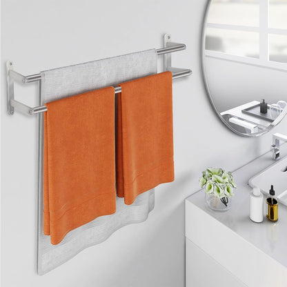 Double Towel Bar, 24Inch Towel Rack for Bathroom, Stainless Steel Double Bath Towel Bar, Wall Mounted Towel Holder, Double Towel Rod Towel Rail Hanger for Wall, Kitchen (Matte Black)