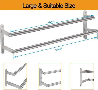 Double Towel Bar, 24Inch Towel Rack for Bathroom, Stainless Steel Double Bath Towel Bar, Wall Mounted Towel Holder, Double Towel Rod Towel Rail Hanger for Wall, Kitchen (Matte Black)