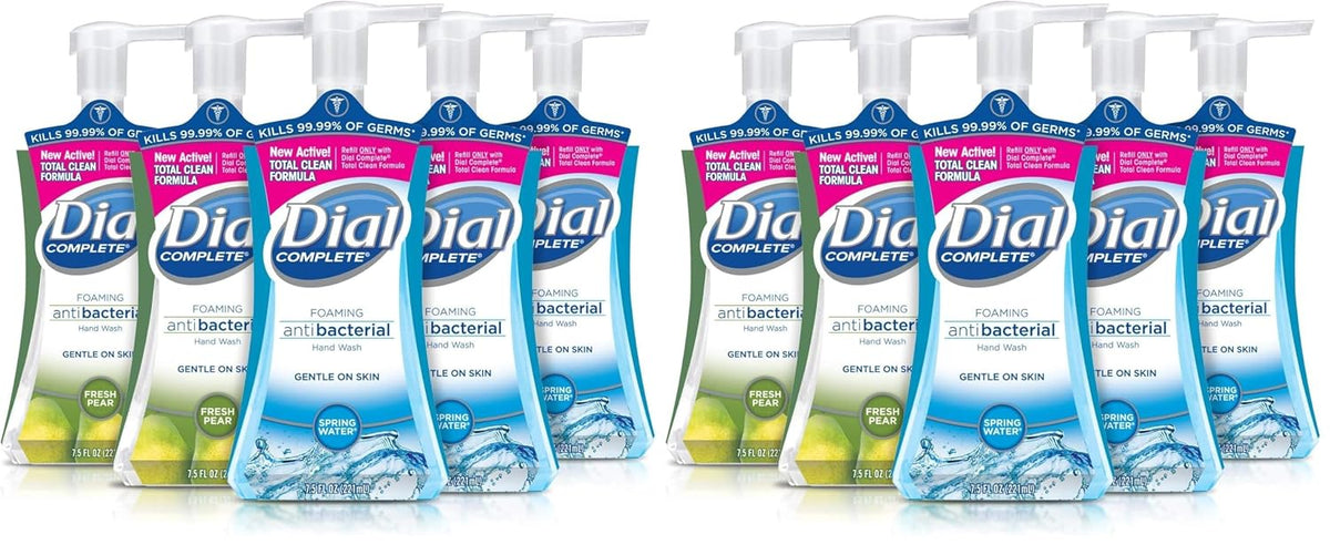 Dial Complete Antibacterial Foaming Hand Soap, 2-Scent Variety Pack, Spring Water/Fresh Pear, 7.5 Fluid Ounces Each , 5 count (Pack of 1)