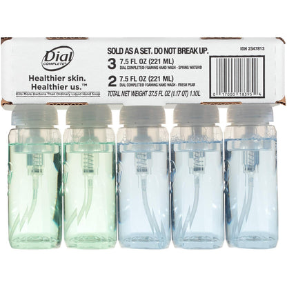 Dial Complete Antibacterial Foaming Hand Soap, 2-Scent Variety Pack, Spring Water/Fresh Pear, 7.5 Fluid Ounces Each , 5 count (Pack of 1)