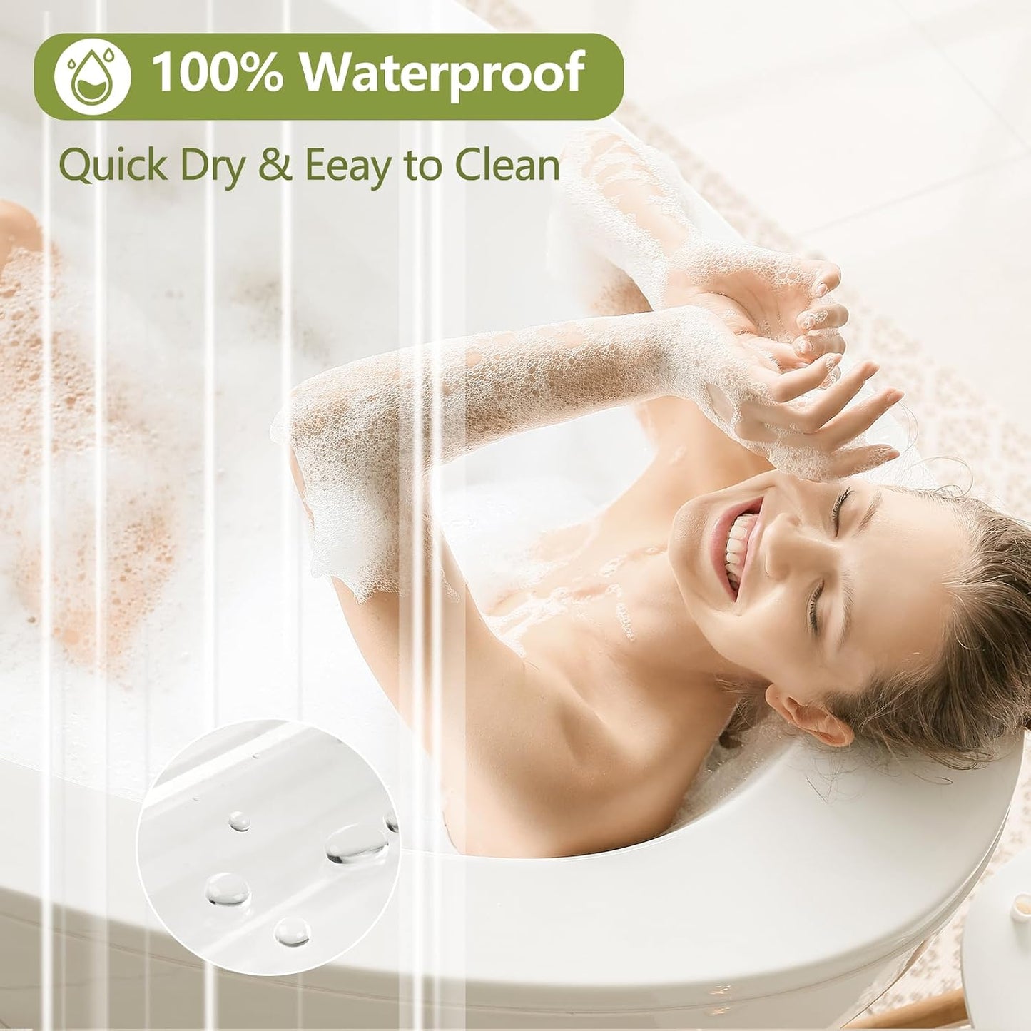 Waterproof Fabric Shower Curtain Liner with 3 Extra-Large Magnets, 72 x 72 inch Washable Cloth Shower Liner Odorless Hotel Quality, Neutral White Lightweight Shower Curtain for Bathroom
