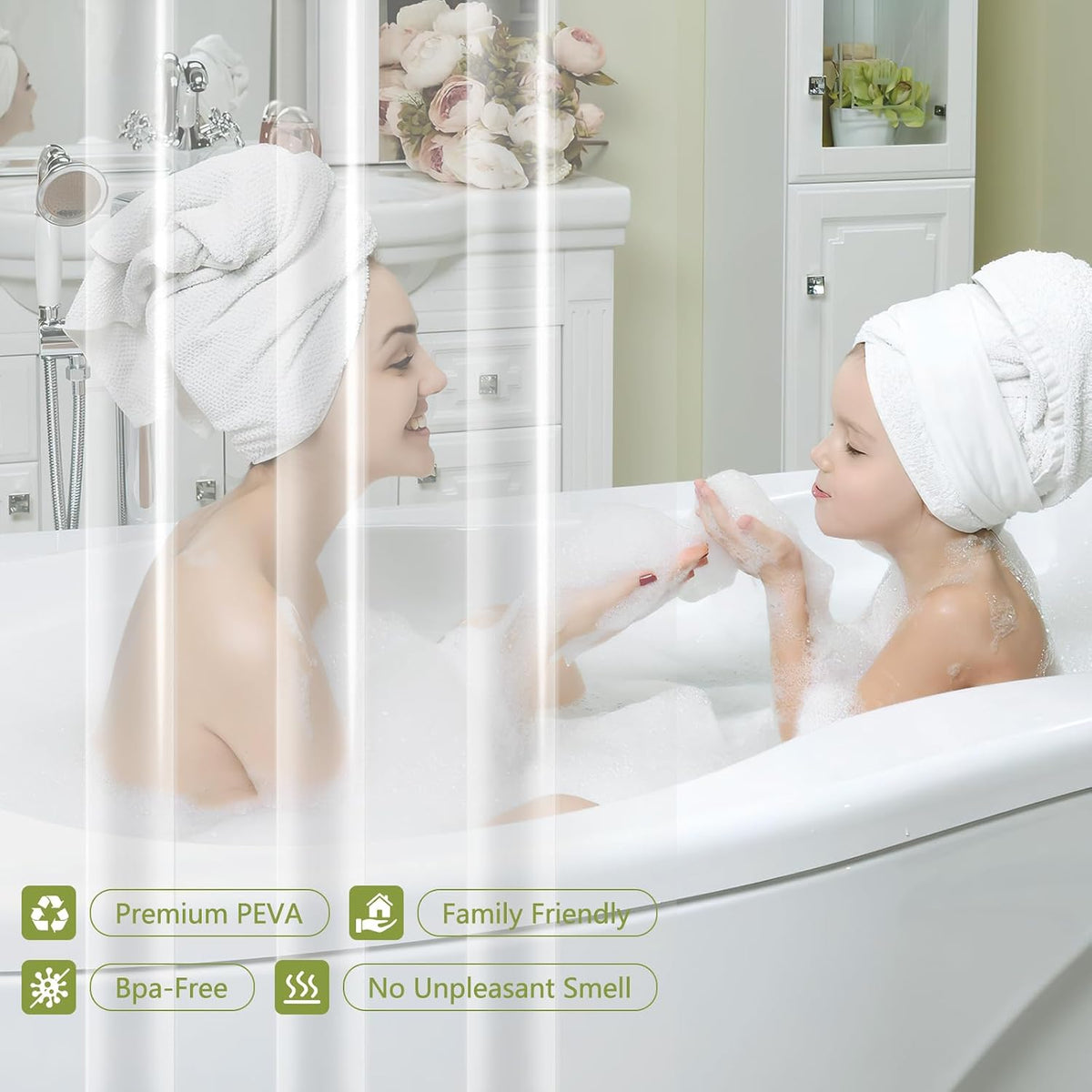 Waterproof Fabric Shower Curtain Liner with 3 Extra-Large Magnets, 72 x 72 inch Washable Cloth Shower Liner Odorless Hotel Quality, Neutral White Lightweight Shower Curtain for Bathroom