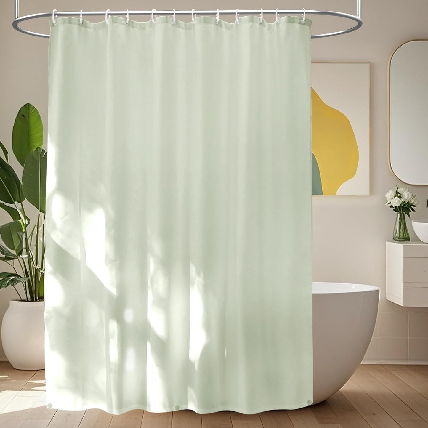 Waterproof Fabric Shower Curtain Liner with 3 Extra-Large Magnets, 72 x 72 inch Washable Cloth Shower Liner Odorless Hotel Quality, Neutral White Lightweight Shower Curtain for Bathroom