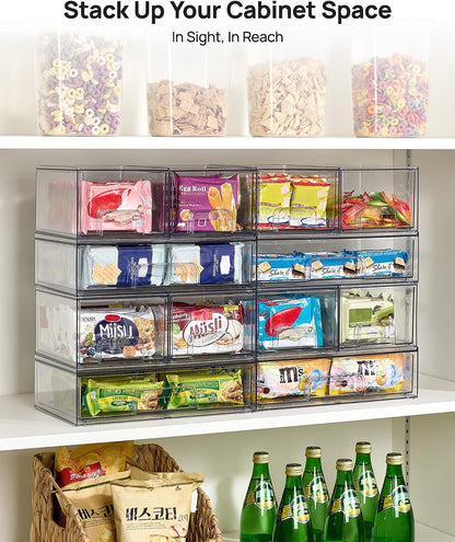 Clear Stackable Storage Drawers Set of 5, Plastic Organizer Bins