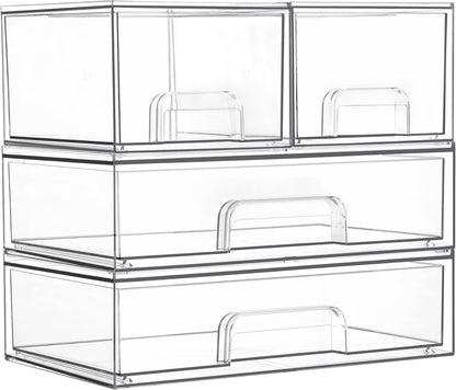 Clear Stackable Storage Drawers Set of 5, Plastic Organizer Bins