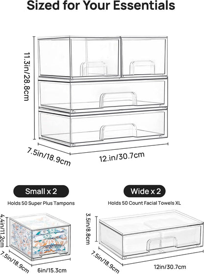 Clear Stackable Storage Drawers Set of 5, Plastic Organizer Bins