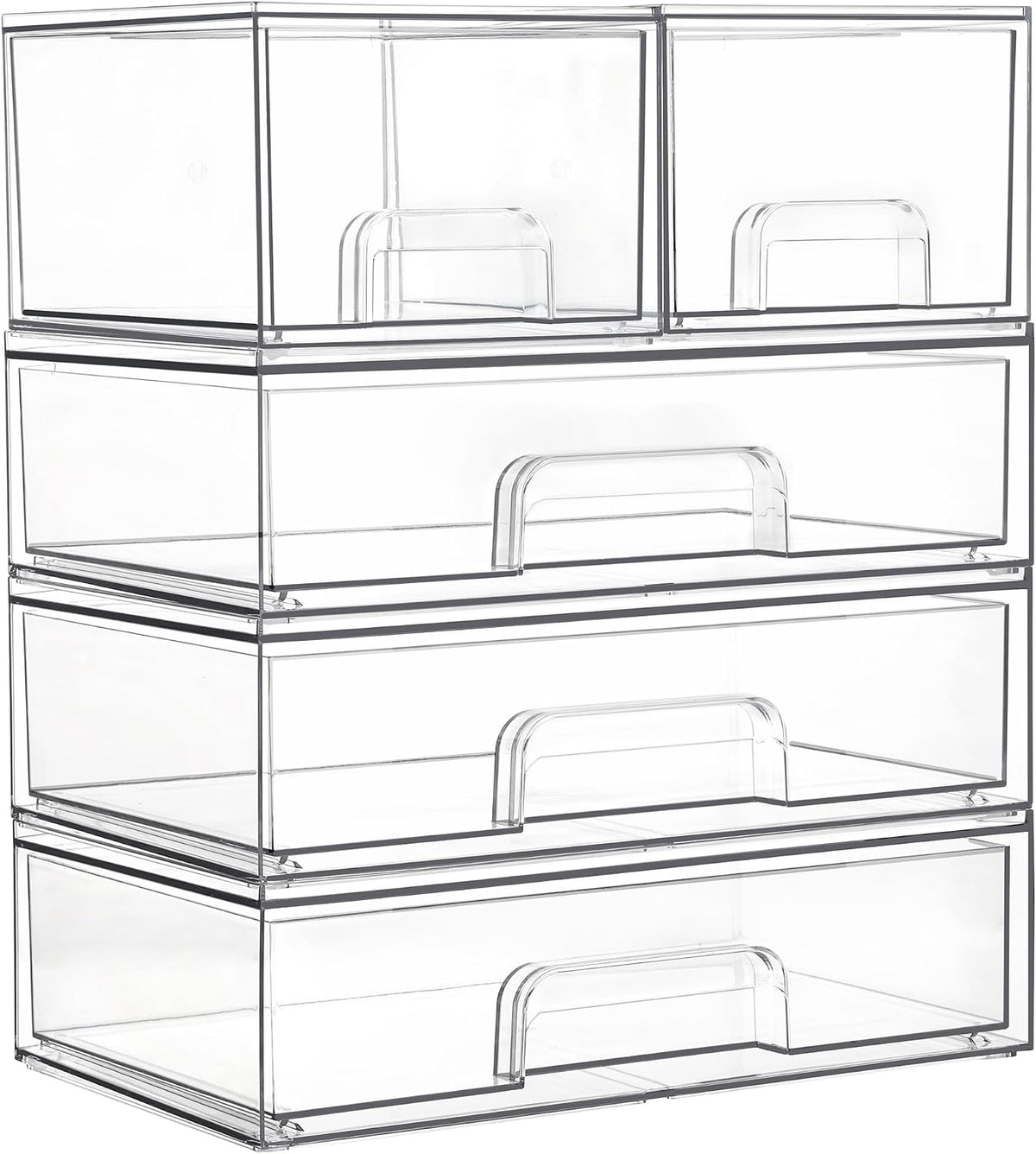 Clear Stackable Storage Drawers Set of 5, Plastic Organizer Bins