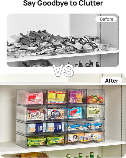 Clear Stackable Storage Drawers Set of 5, Plastic Organizer Bins