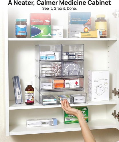 Clear Stackable Storage Drawers Set of 5, Plastic Organizer Bins