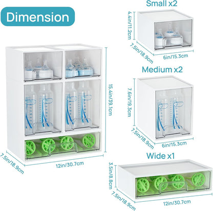 Clear Stackable Storage Drawers Set of 5, Plastic Organizer Bins