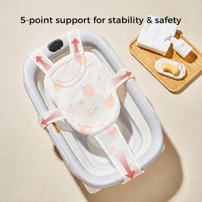 Baby Bath Support Mesh Pad, Newborn Bath Tub Seat Net, Quick-Dry Adjustable Non-Slip Mat Floating Bathtub Seat Cushion for 6-12 Months Infant (Peach, No Bathtub)