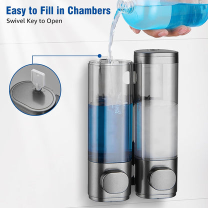 Pollock Shampoo and Conditioner Dispenser 1 Chamber No Drill | Shower Soap Pump Dispenser Wall Mounted,Body Wash Dispenser,Shower Gel Shampoo Holder for Bathroom Accessories, (Gun1)