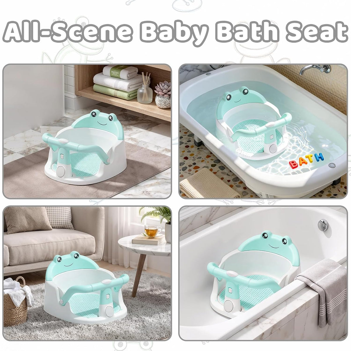 Baby Bath Seat for Babies 6 Months & Up, Non-Slip Toddler Bath Seat with Suction Cup, Safe and Comfortable Portable Infant Bathtub Chair for Bathroom, Bathtub Tub Sitting Up, Easy to Clean (Grey)