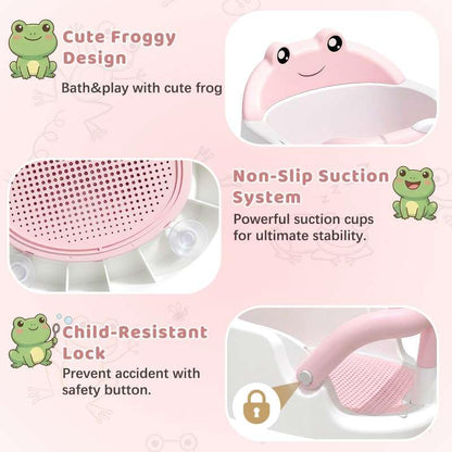 Baby Bath Seat for Babies 6 Months & Up, Non-Slip Toddler Bath Seat with Suction Cup, Safe and Comfortable Portable Infant Bathtub Chair for Bathroom, Bathtub Tub Sitting Up, Easy to Clean (Grey)