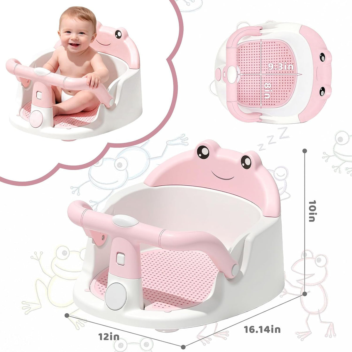Baby Bath Seat for Babies 6 Months & Up, Non-Slip Toddler Bath Seat with Suction Cup, Safe and Comfortable Portable Infant Bathtub Chair for Bathroom, Bathtub Tub Sitting Up, Easy to Clean (Grey)