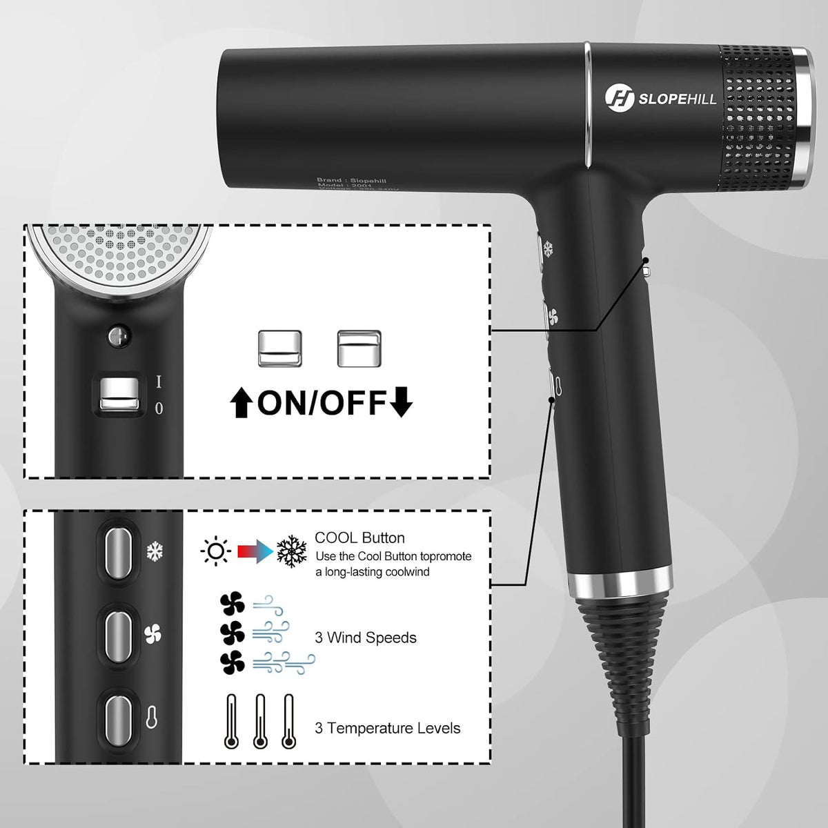 Hair Dryer with Unique Brushless Motor | Intelligent Fault Diagnosis | Innovative Microfilter | Oxy Active Technology | Led Display (Grey)