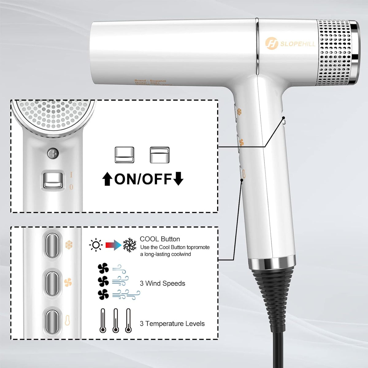 Hair Dryer with Unique Brushless Motor | Intelligent Fault Diagnosis | Innovative Microfilter | Oxy Active Technology | Led Display (Grey)