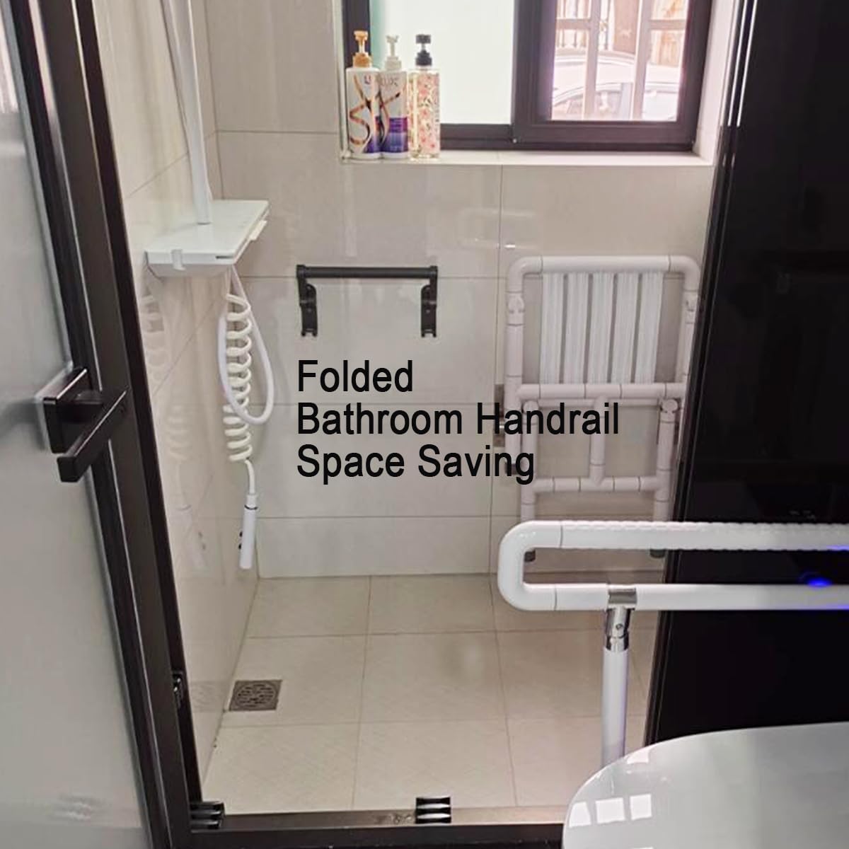Suction Grab Bars for Showers，Bathroom Shower Grab Bar, Suction Cup Mount, Removable Shower Grab Bar, Suction Cup Grab Bar No Drilling Required, Gray