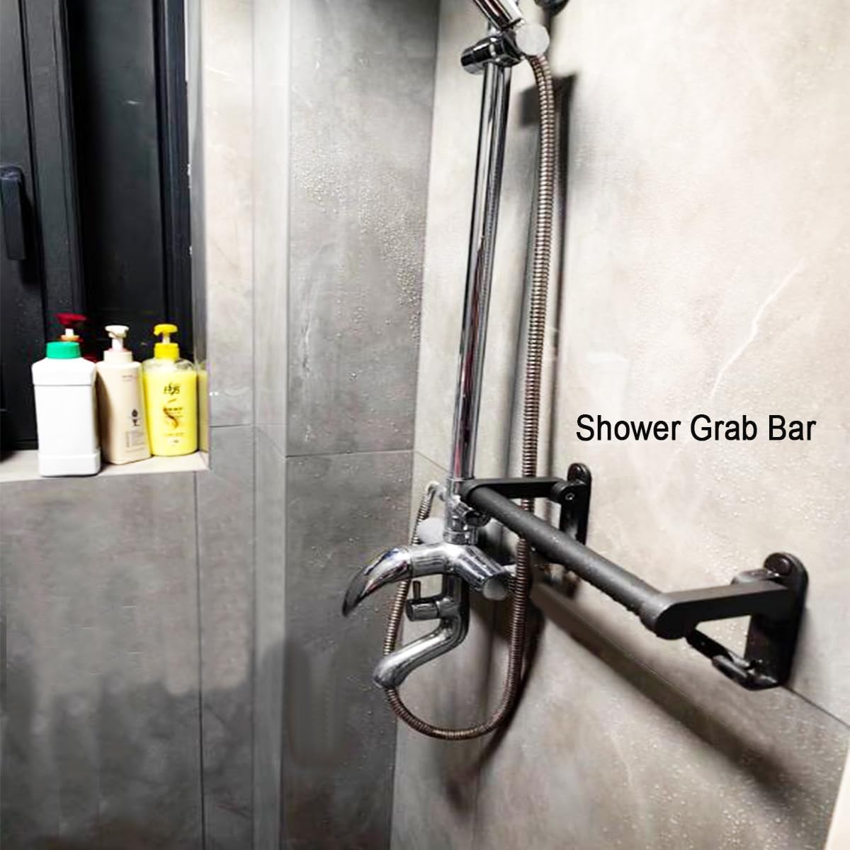 Suction Grab Bars for Showers，Bathroom Shower Grab Bar, Suction Cup Mount, Removable Shower Grab Bar, Suction Cup Grab Bar No Drilling Required, Gray