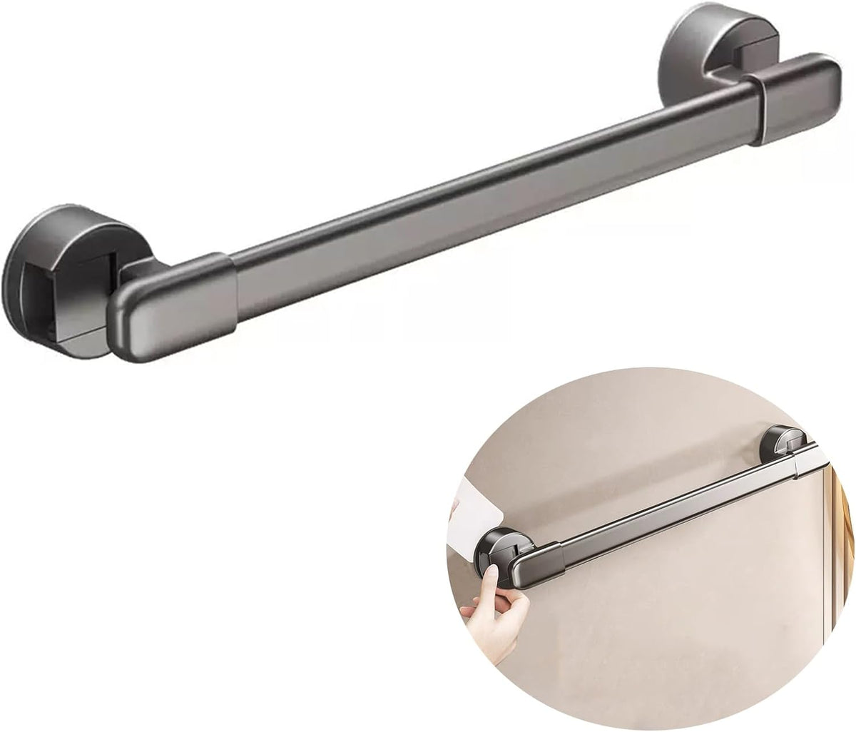 Suction Grab Bars for Showers，Bathroom Shower Grab Bar, Suction Cup Mount, Removable Shower Grab Bar, Suction Cup Grab Bar No Drilling Required, Gray