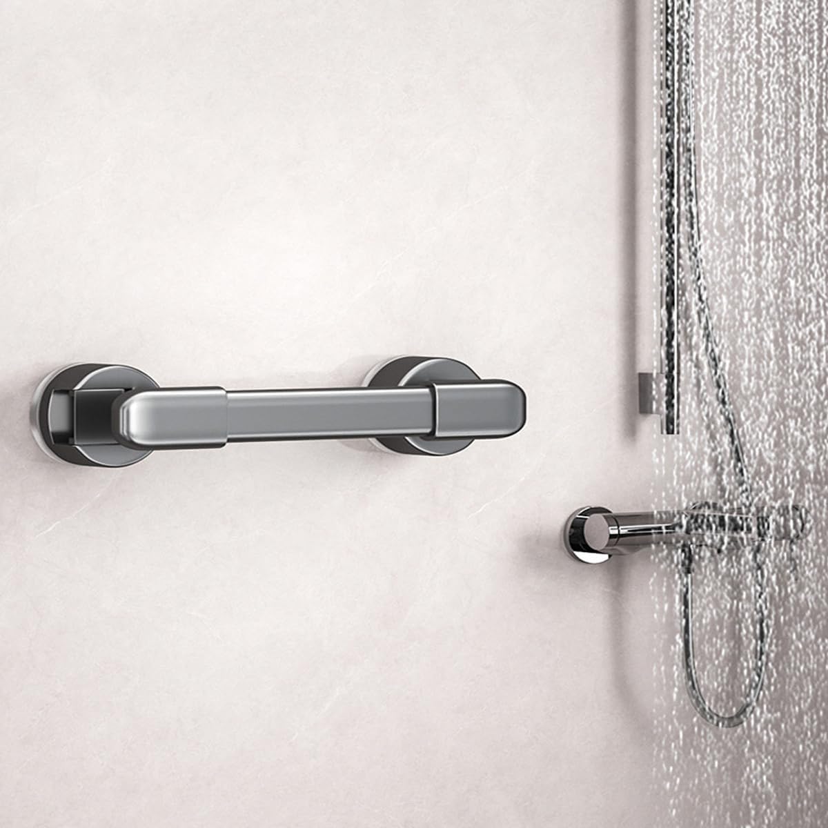 Suction Grab Bars for Showers，Bathroom Shower Grab Bar, Suction Cup Mount, Removable Shower Grab Bar, Suction Cup Grab Bar No Drilling Required, Gray