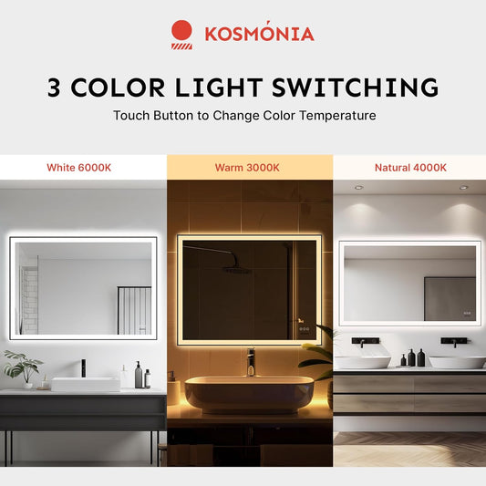 24x32 Inch LED Bathroom Mirror with Lights, Anti-Fog, Dimmable | Backlit & Front Lit Lighted Vanity Mirror for Wall, Smart Mirror with Memory Function, Shatterproof Tempered Glass