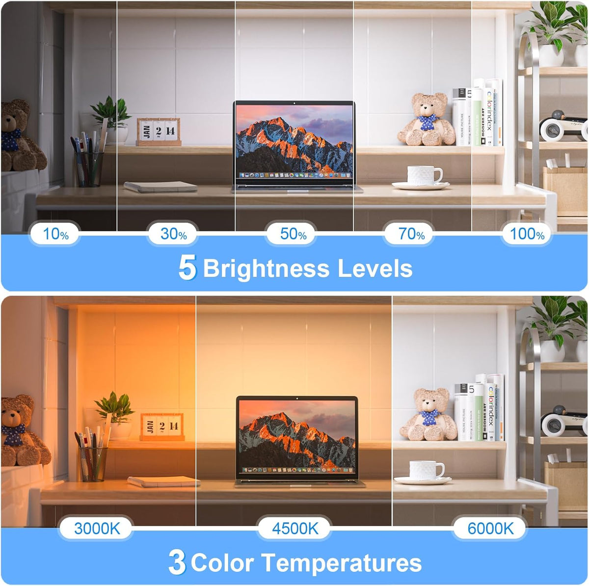 3W Dimmable Mirror Lights,3 Colors Adjustable Wall Light with 120 LED,Touch Control,2000mAh Rechargeable Battery Makeup Light, Magnetic Stick Light Bar for Cabinet,Kitchen,Closet,Bedside,Desk