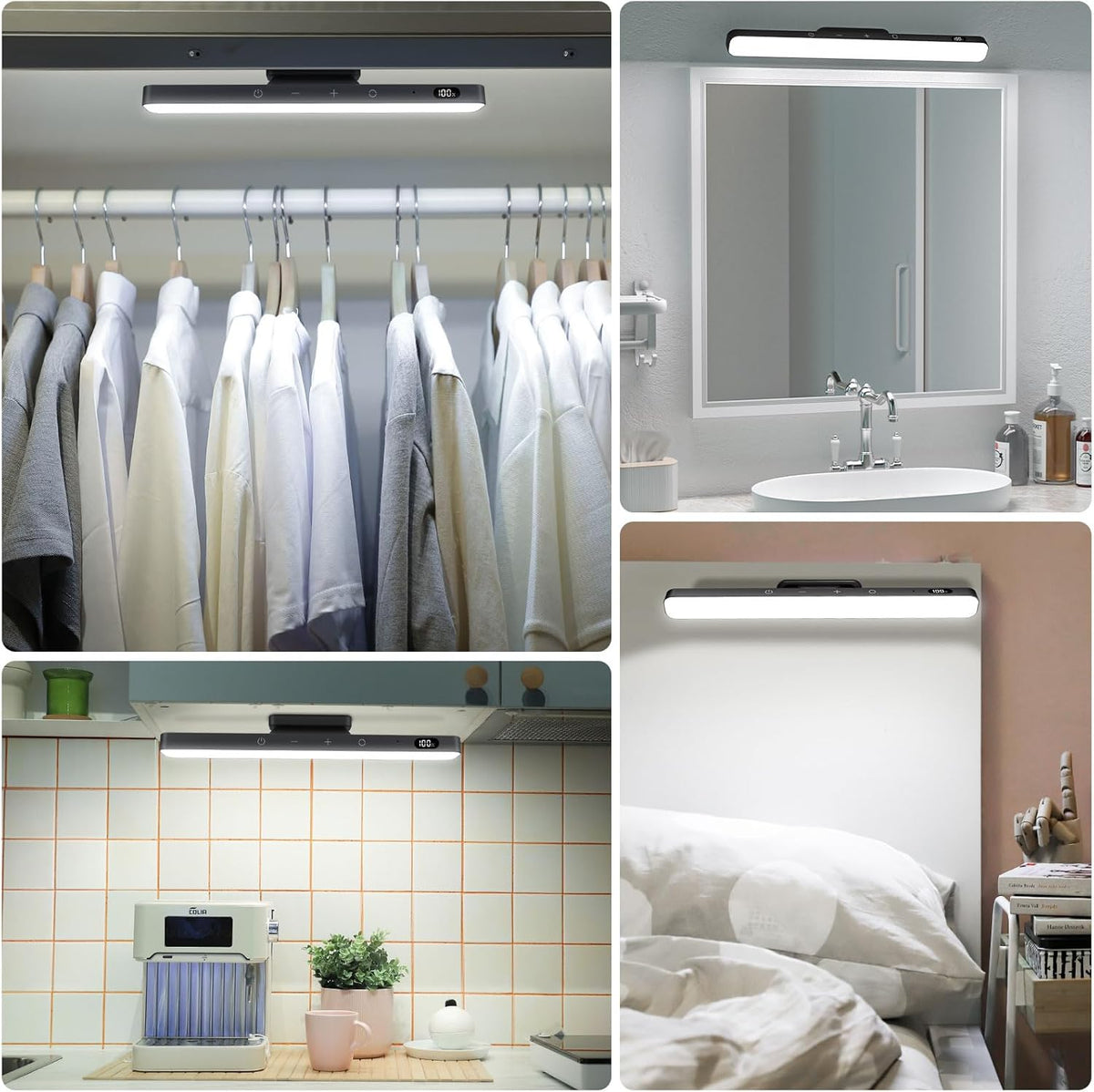 3W Dimmable Mirror Lights,3 Colors Adjustable Wall Light with 120 LED,Touch Control,2000mAh Rechargeable Battery Makeup Light, Magnetic Stick Light Bar for Cabinet,Kitchen,Closet,Bedside,Desk
