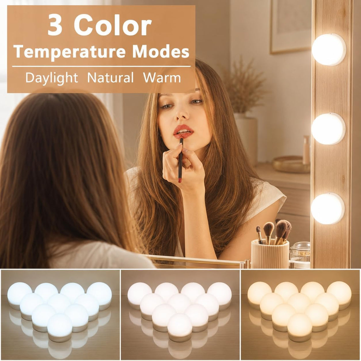 LED Vanity Lights for Mirror, Hollywood Style, 10 Dimmable Bulbs