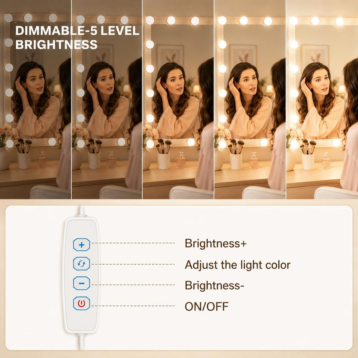 LED Vanity Lights for Mirror, Hollywood Style, 10 Dimmable Bulbs