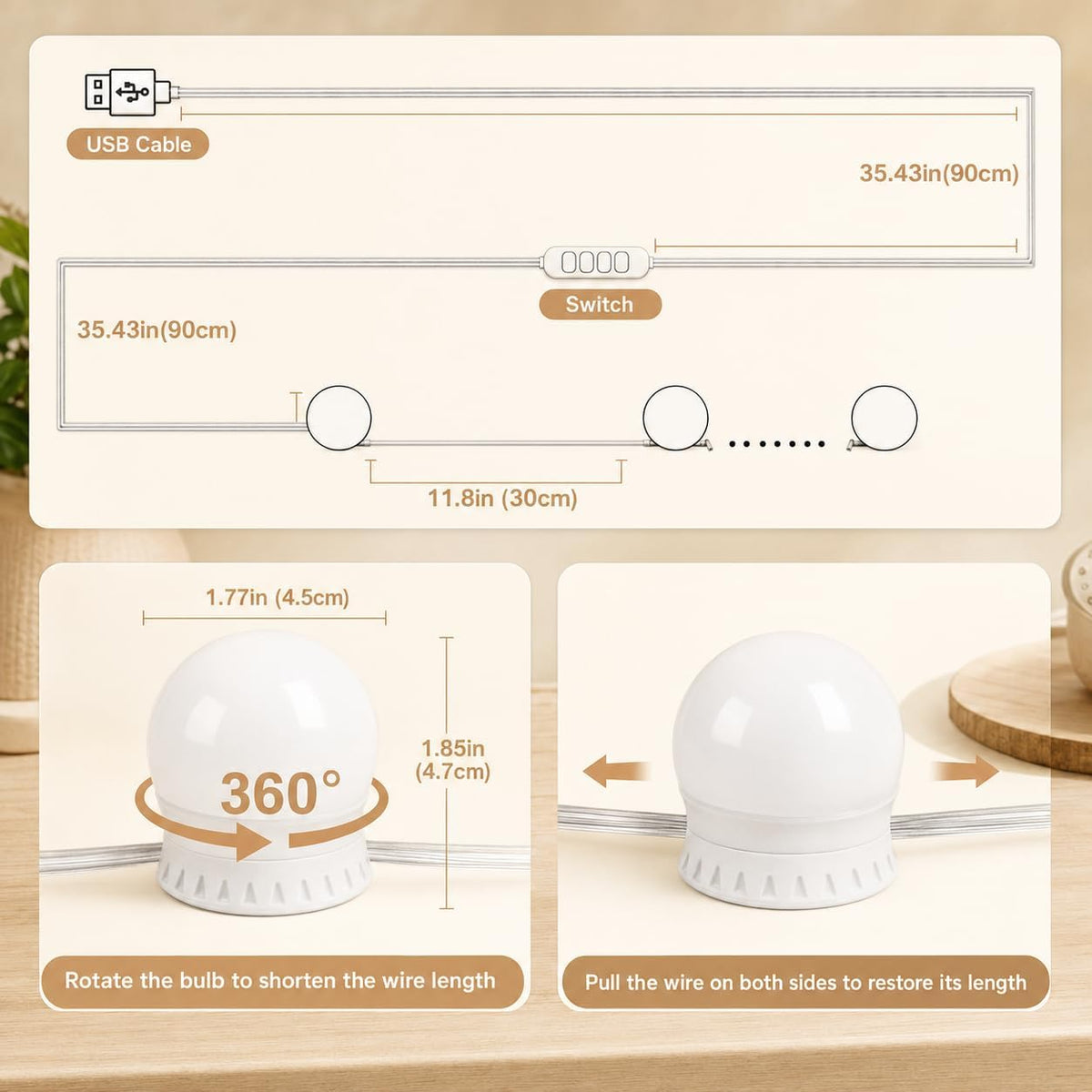 LED Vanity Lights for Mirror, Hollywood Style, 10 Dimmable Bulbs