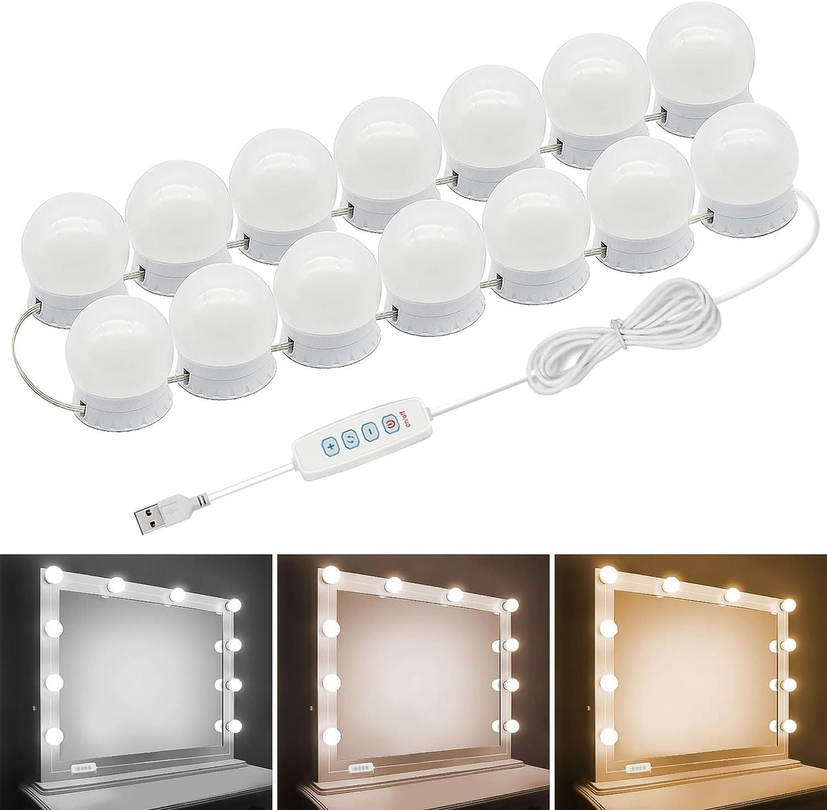 LED Vanity Lights for Mirror, Hollywood Style, 10 Dimmable Bulbs