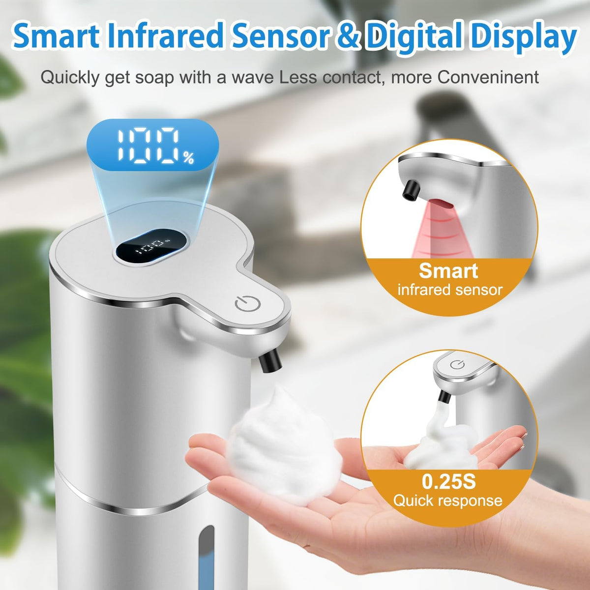Automatic Foaming Soap Dispenser Digital Display, 6-Level Foam Adjustable