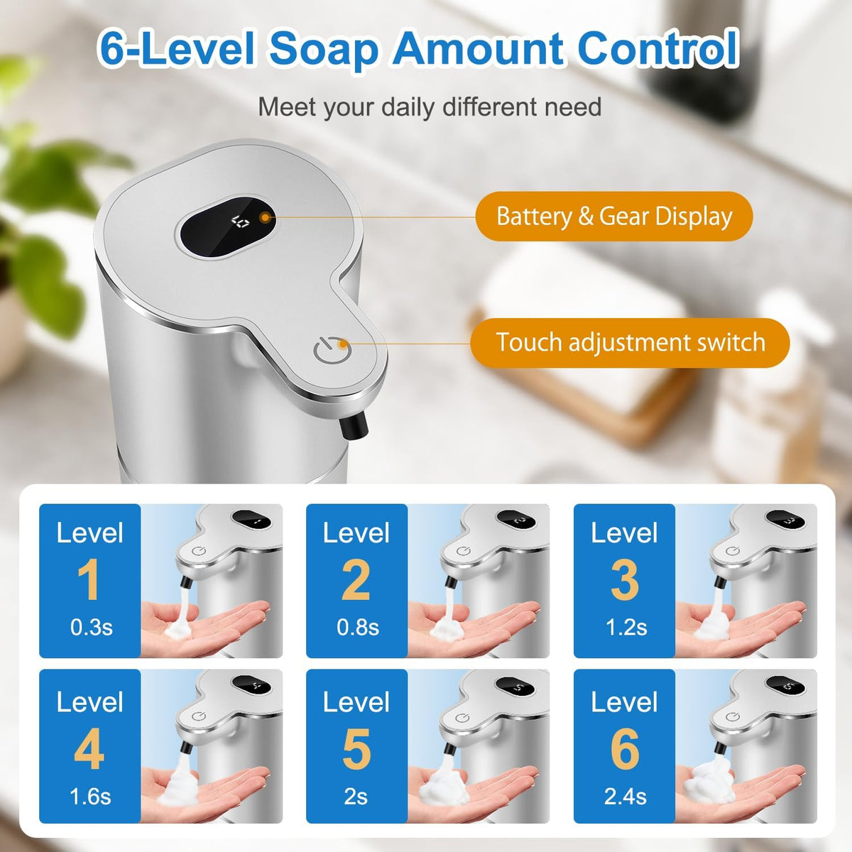 Automatic Foaming Soap Dispenser Digital Display, 6-Level Foam Adjustable