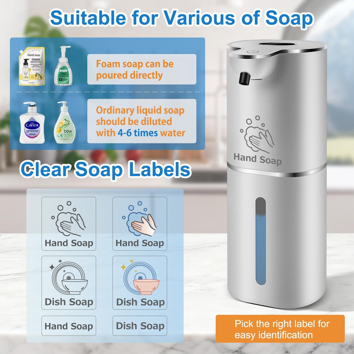 Automatic Foaming Soap Dispenser Digital Display, 6-Level Foam Adjustable