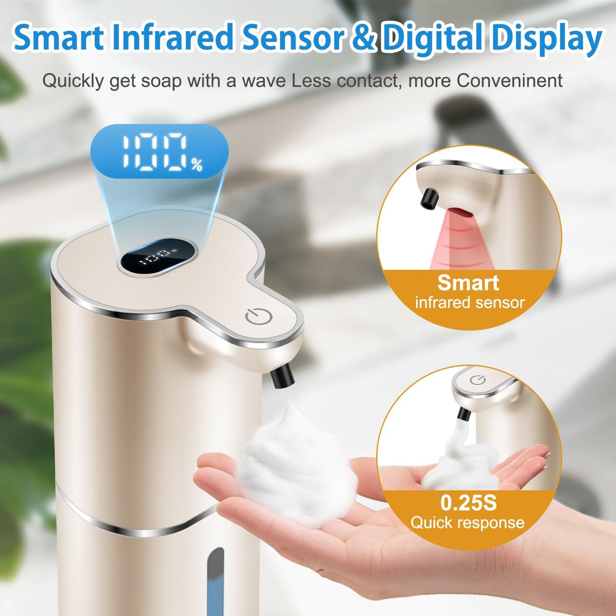 Automatic Foaming Soap Dispenser Digital Display, 6-Level Foam Adjustable
