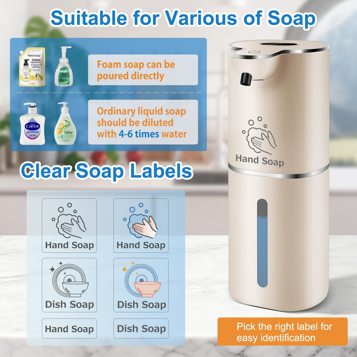 Automatic Foaming Soap Dispenser Digital Display, 6-Level Foam Adjustable