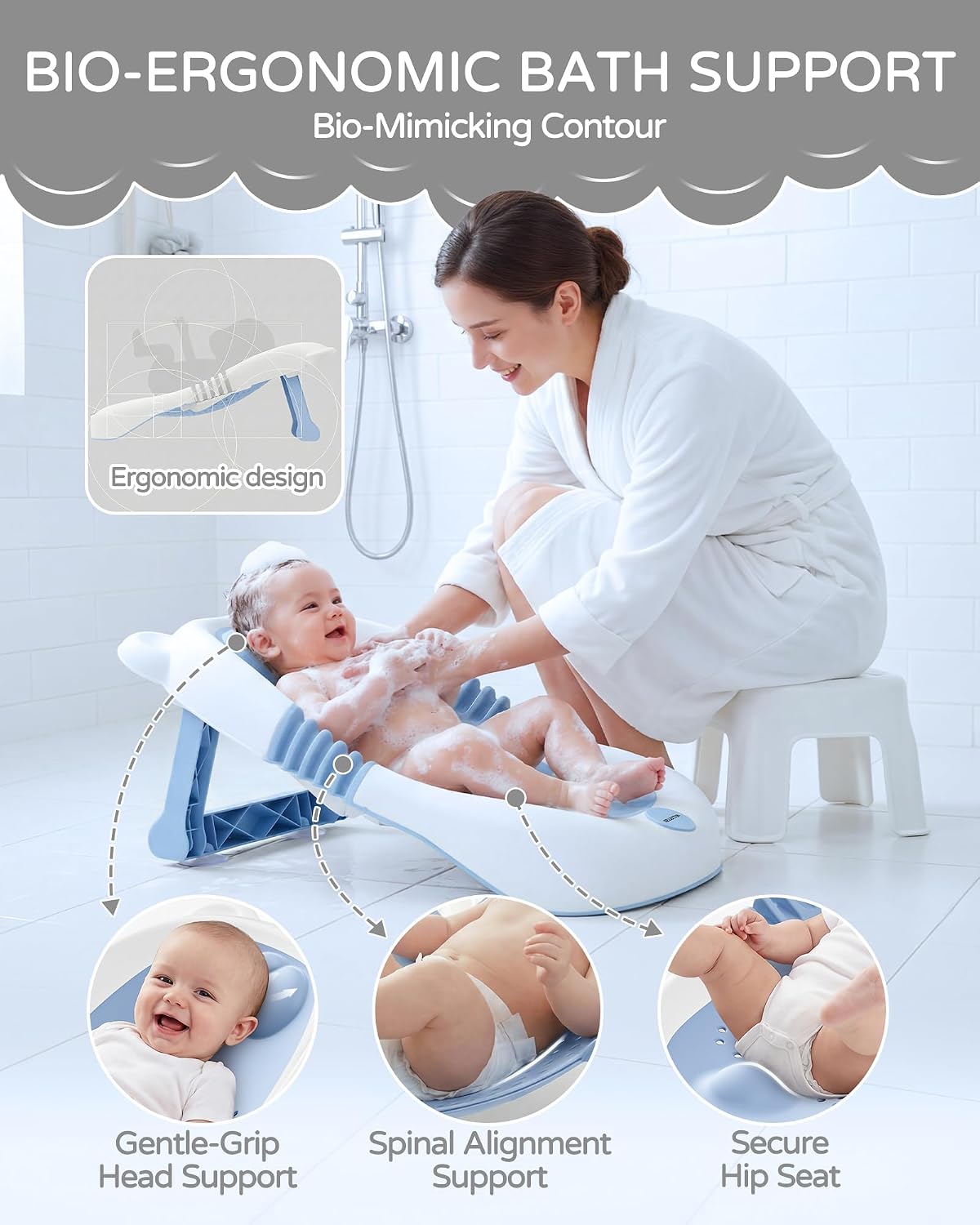 Baby Bath Support for Babies 0-6 Months Grey