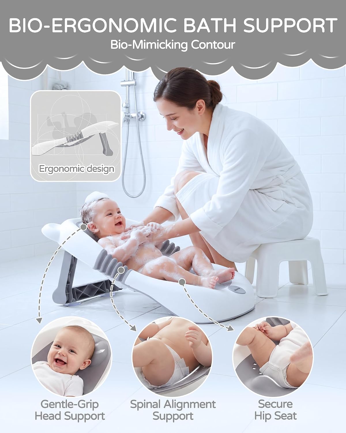 Baby Bath Support for Babies 0-6 Months Grey