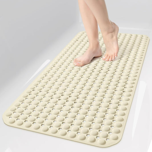 Bath Tub Shower Mat Non Slip, Bathtub Floor Liner Mats for Inside Shower Bathroom, Suction Cups and Drain Holes for Feet Scrubbing, Machine Washable, Soft on Feet, 35x16 Inch, Grey