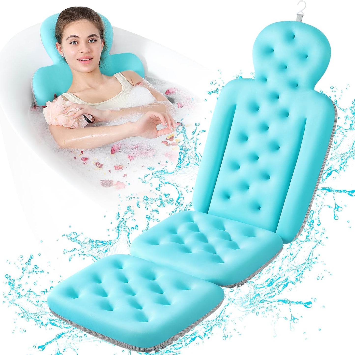 Luxury Bath Cushion, Full Body Bathtub Pillow with 160 Suction Cups, Bath Mat for Head and Neck Support, with Laundry Bag (Light Pink, 51" x 16")